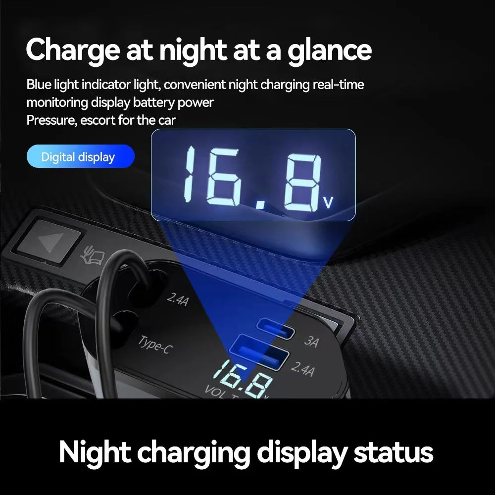 4 In1 Car Mounted Super Fast Charging 120w Charger Retractable Car Charger Fast Charging Car Charger